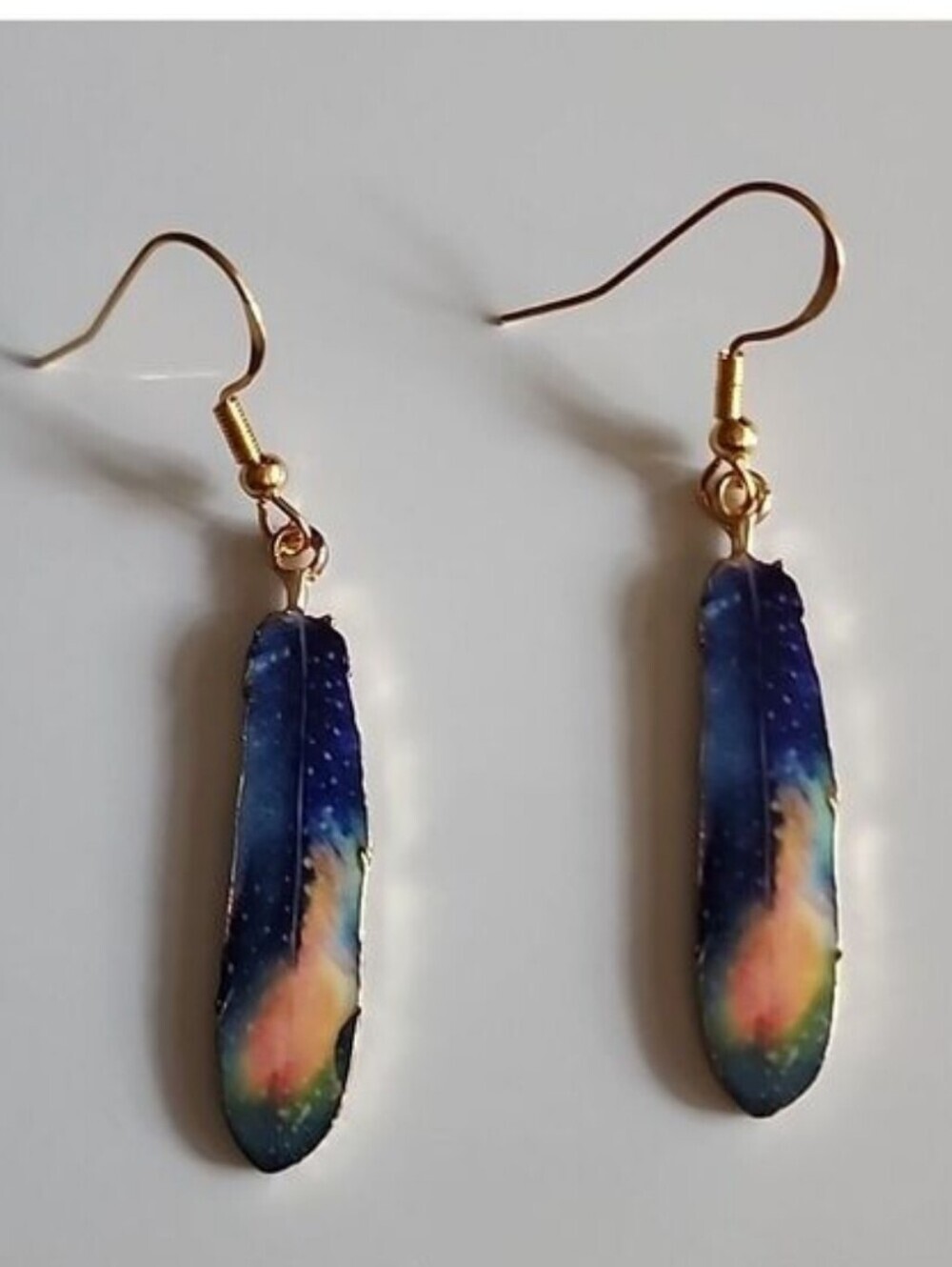 MULTICOLOR Fade Southwestern Boho Feather 925S HOOK Earrings Starry Nights